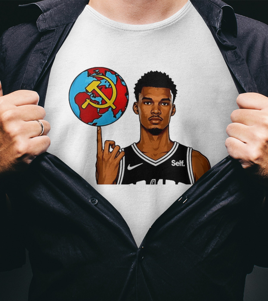 Victor Wembanyama Spinning Basketball With Communist Sickle Globe And Nike Self Jersey T-Shirt
