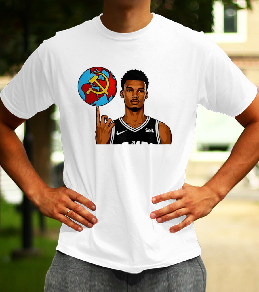 Victor Wembanyama Spinning Basketball With Communist Sickle Globe And Nike Self Jersey T-Shirt