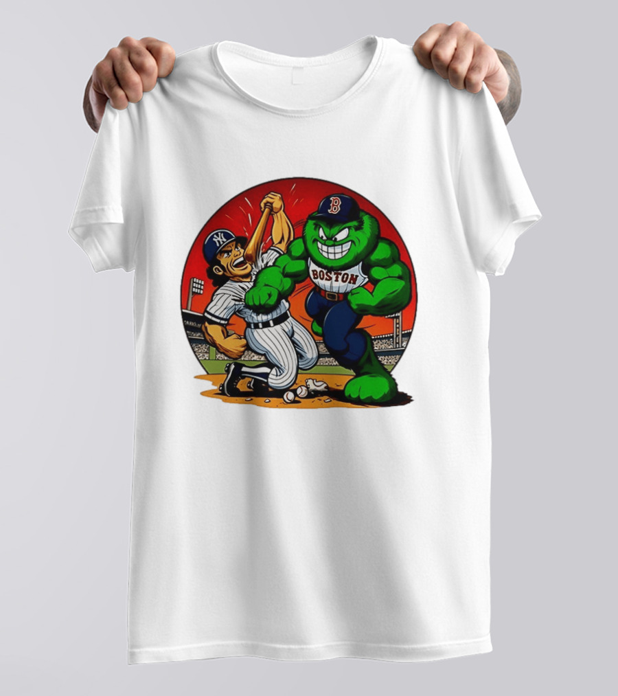 Boston Red Sox Vs New York Yankees Rivalry Cartoon Monsters Showdown T-Shirt