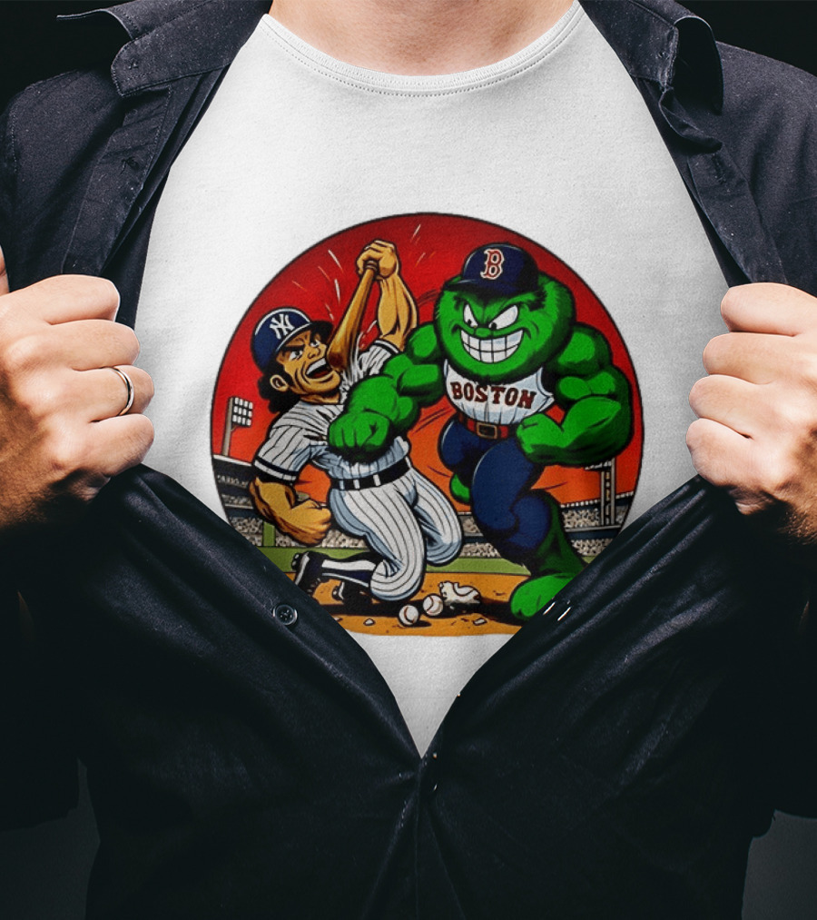 Boston Red Sox Vs New York Yankees Rivalry Cartoon Monsters Showdown T-Shirt