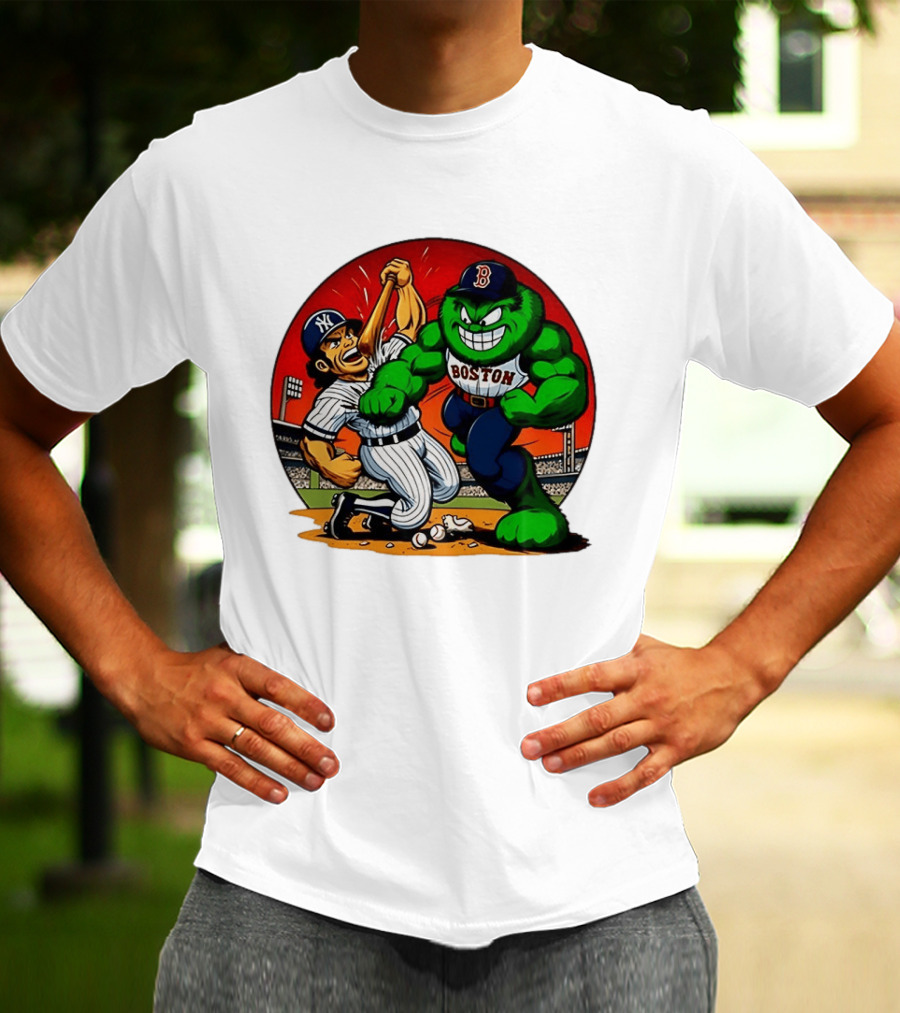 Boston Red Sox Vs New York Yankees Rivalry Cartoon Monsters Showdown T-Shirt