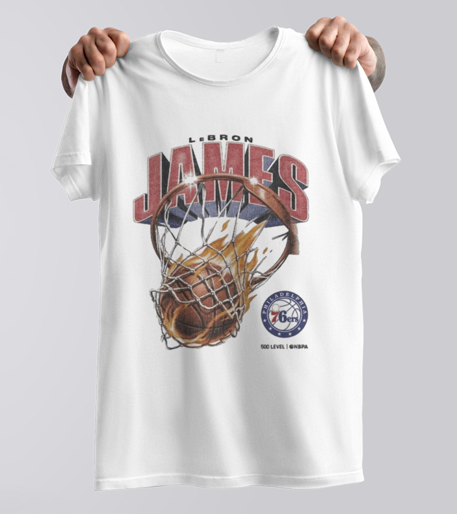 LeBron James Philadelphia 76ers Basketball Hoop Fire NBA 90s T-Shirt