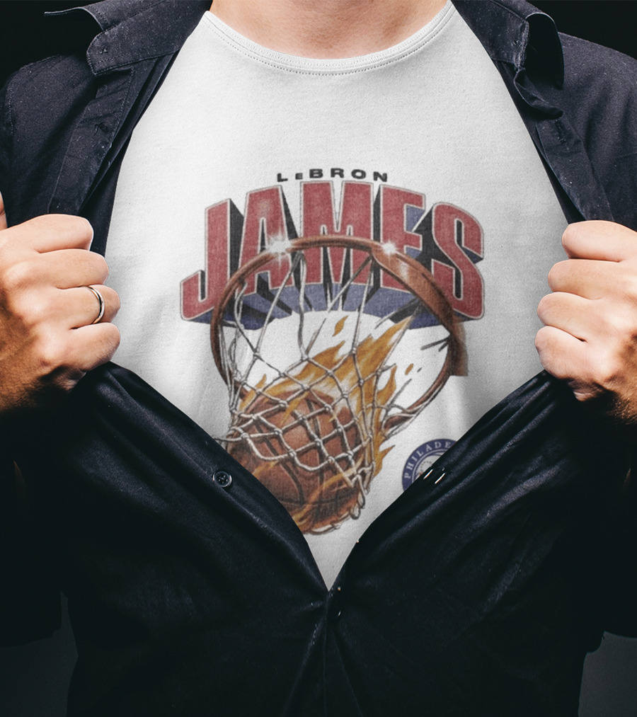 LeBron James Philadelphia 76ers Basketball Hoop Fire NBA 90s T-Shirt
