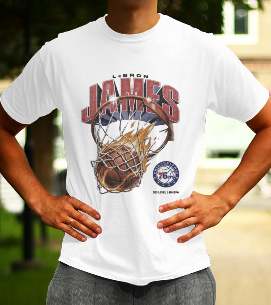 LeBron James Philadelphia 76ers Basketball Hoop Fire NBA 90s T-Shirt