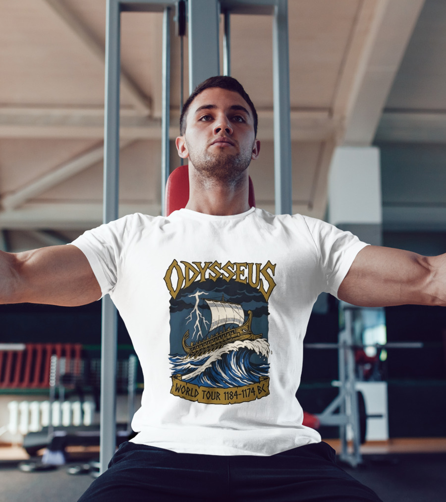 Odysseus World Tour 1184 1174 BC Viking Ship Adventure Wave Breaking Stormy Sea T-Shirt