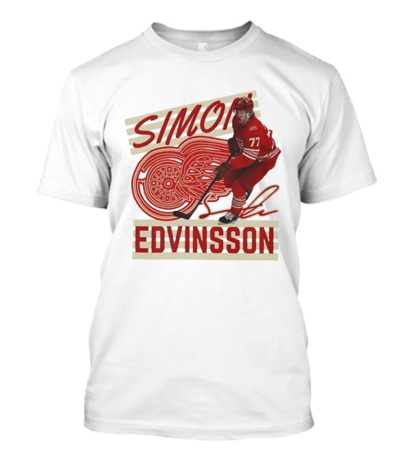 Simon Edvinsson 77 Detroit Red Wings Signature Hockey T-Shirt