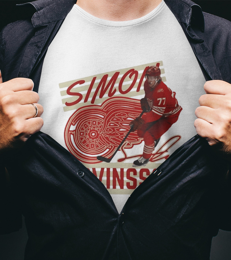Simon Edvinsson 77 Detroit Red Wings Signature Hockey T-Shirt