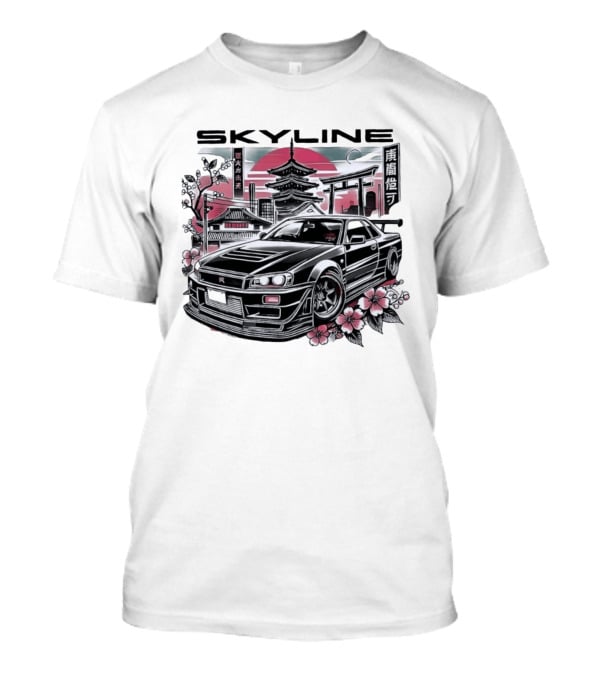 Skyline Japanese Cherry Blossom Car Pagoda Sun Blossoms T-Shirt