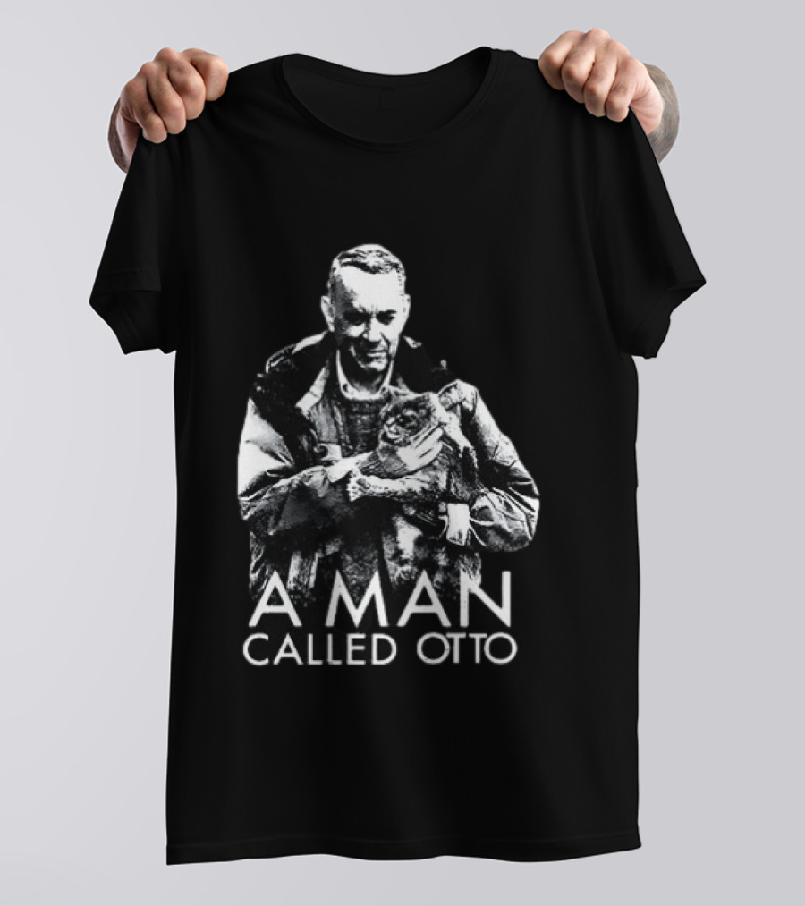 A Man Called Otto Holding Cat In Black And White T-Shirt