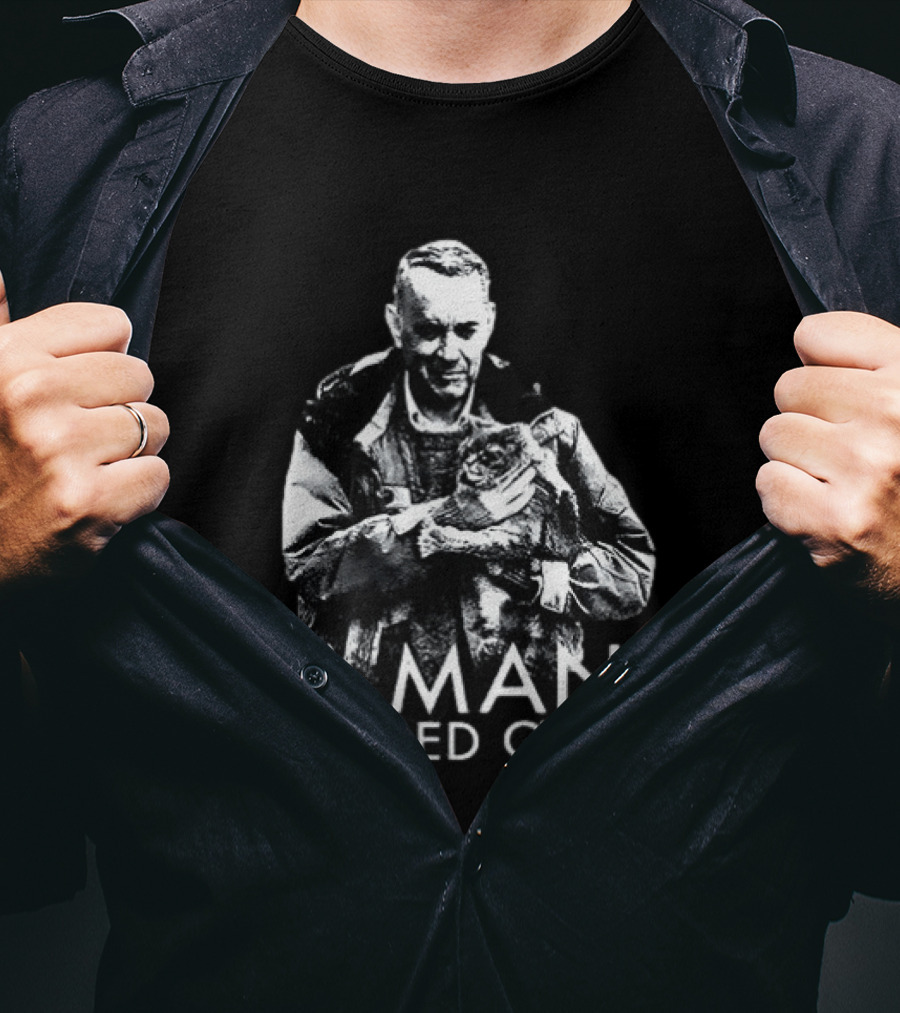 A Man Called Otto Holding Cat In Black And White T-Shirt