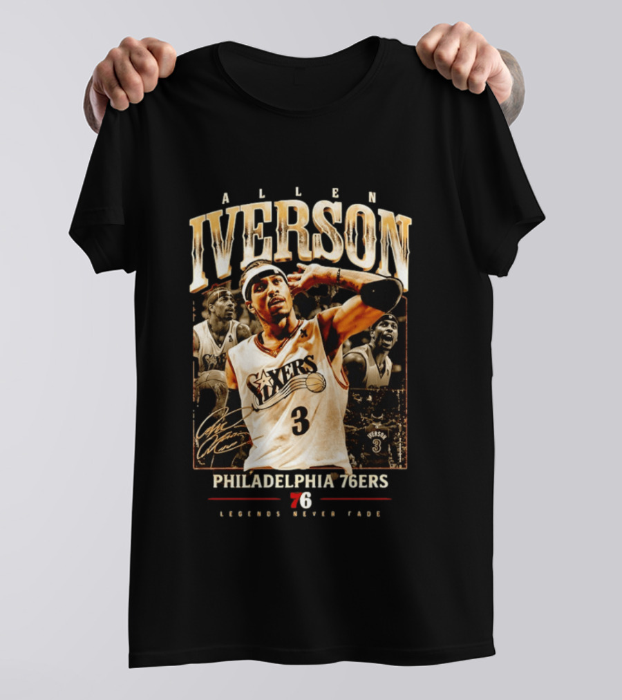 Allen Iverson Philadelphia 76ers Legends Never Fade Basketball Icon Number 3 T-Shirt