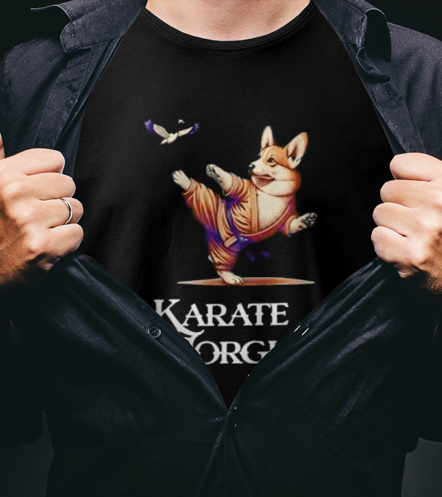 Karate Corgi Flying Crane Martial Arts Animal T-Shirt