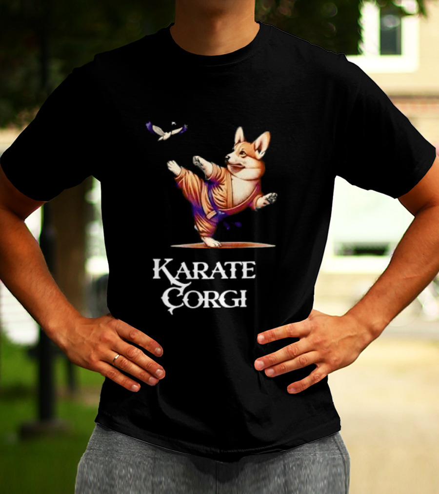 Karate Corgi Flying Crane Martial Arts Animal T-Shirt