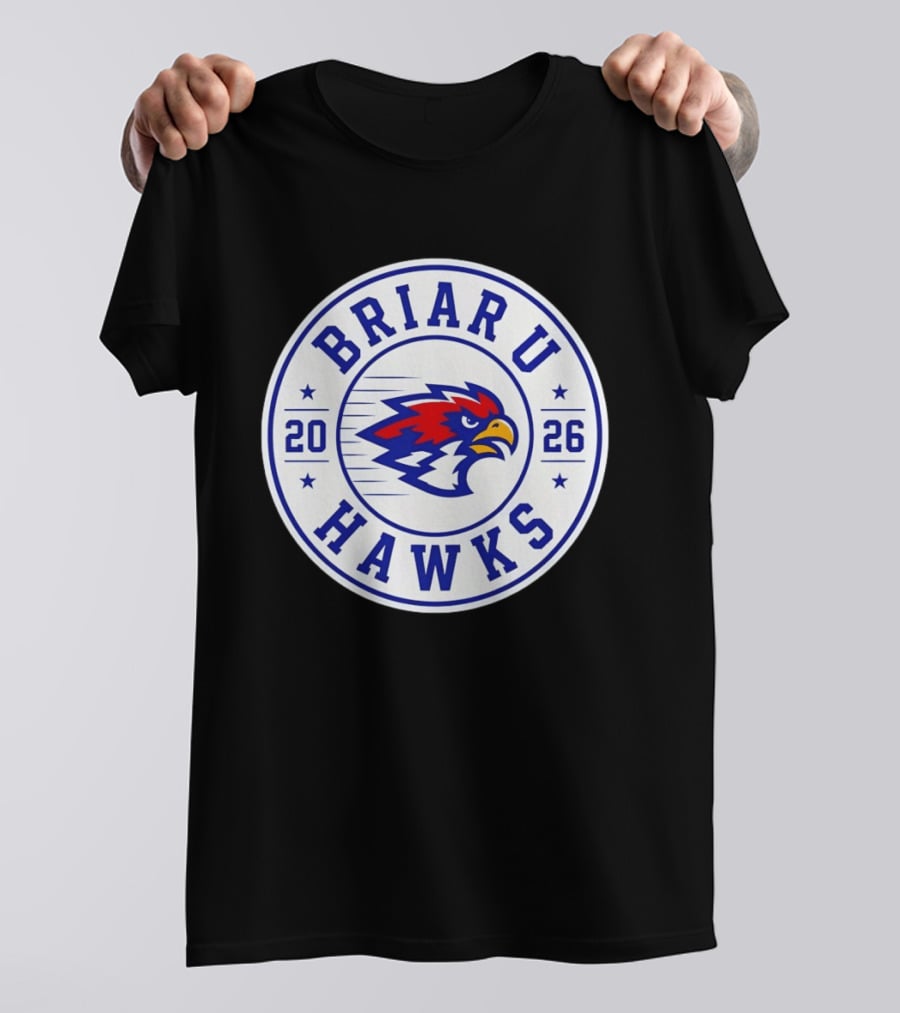 Briar U Hawks 2026 Circle Emblem Red Blue Hawk T-Shirt