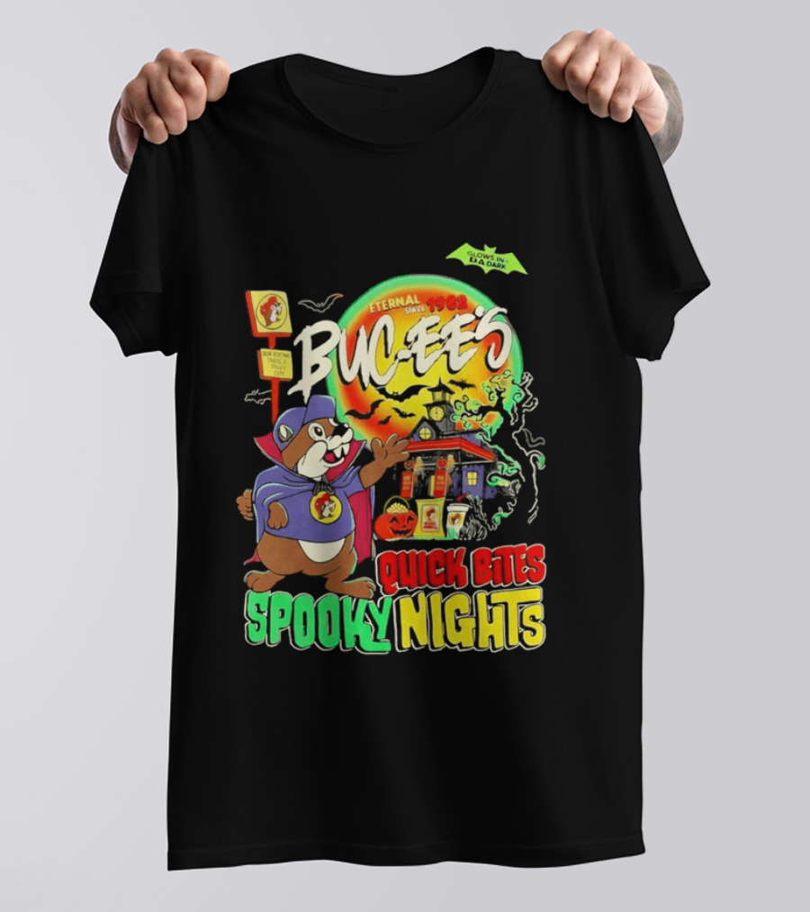 Buc Ee's Eternal Since 1982 Quick Bites Spooky Nights Halloween Glow In The Dark T-Shirt