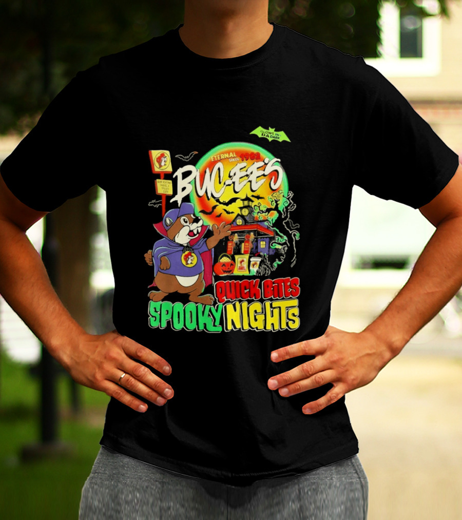 Buc Ee's Eternal Since 1982 Quick Bites Spooky Nights Halloween Glow In The Dark T-Shirt