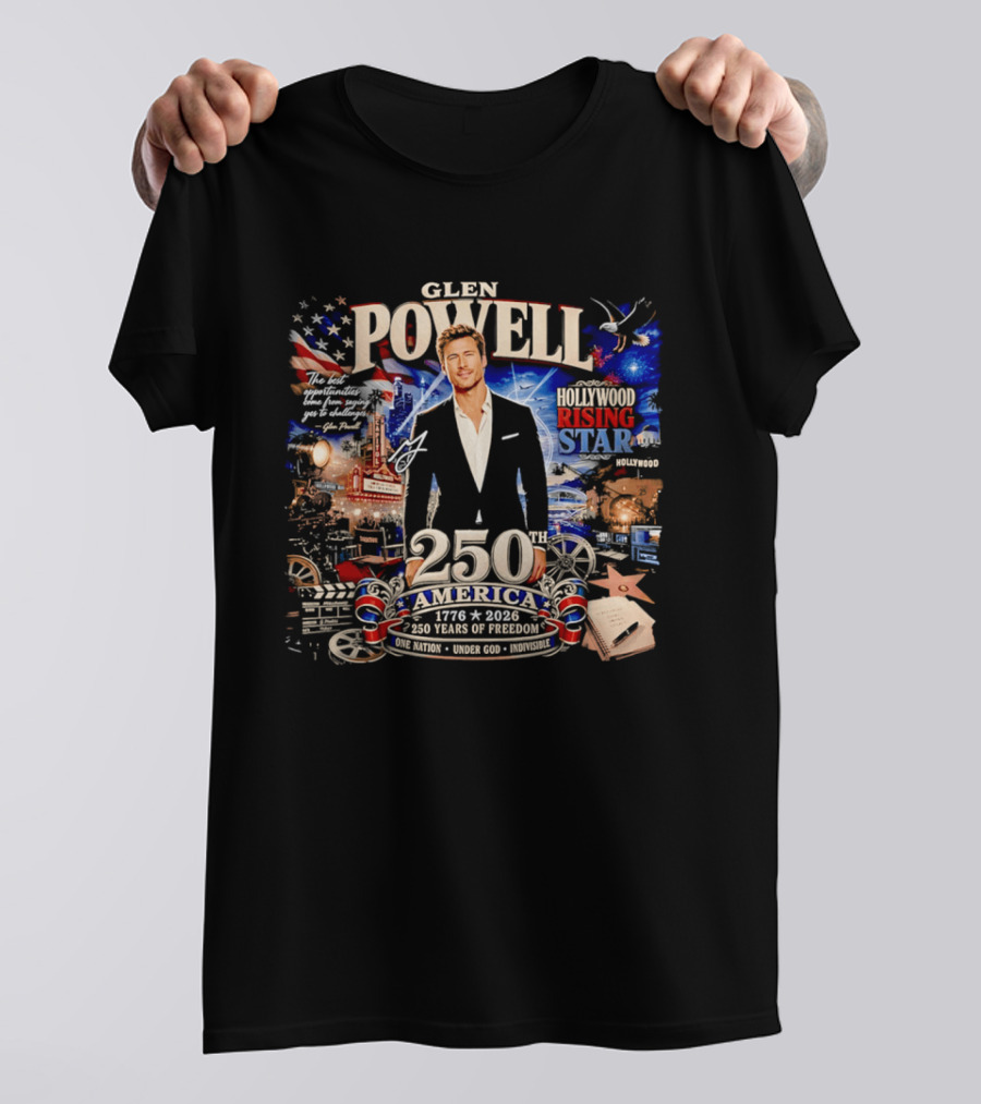 Glen Powell Hollywood Rising Star 250th America 1776 2026 Years Of Freedom T-Shirt