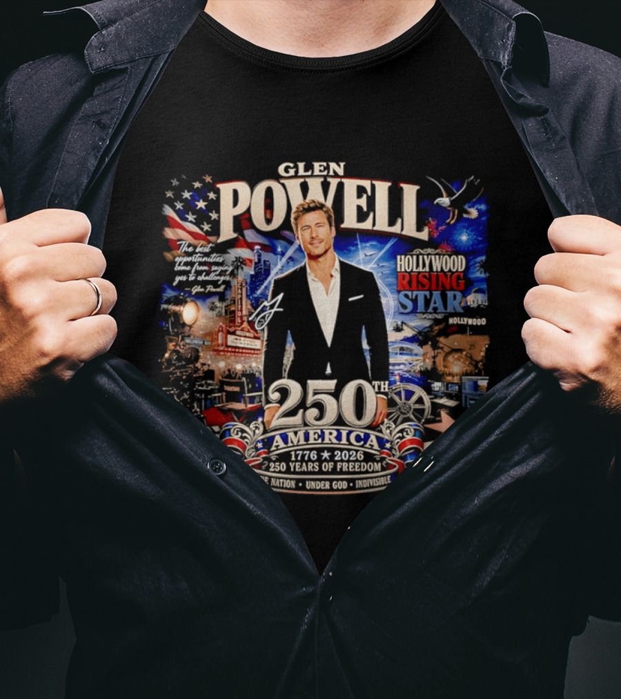 Glen Powell Hollywood Rising Star 250th America 1776 2026 Years Of Freedom T-Shirt