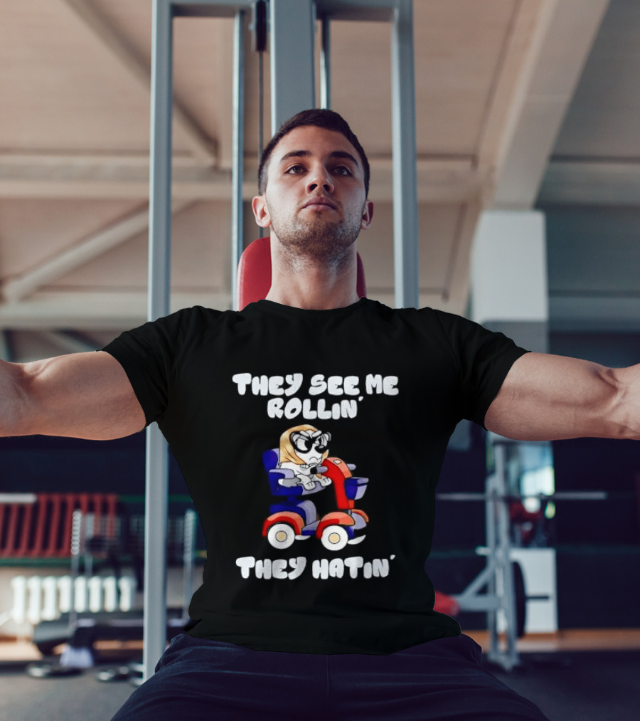 Granny Bluey Driving Mobility Scooter They See Me Rollin They Hatin T-Shirt