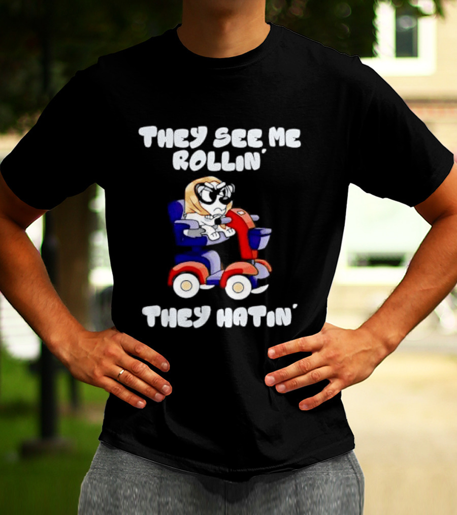 Granny Bluey Driving Mobility Scooter They See Me Rollin They Hatin T-Shirt