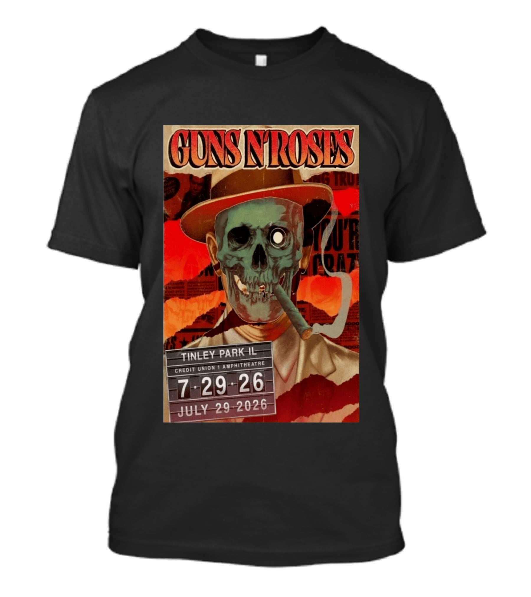 Guns N Roses 07.29.2026 Tinley Park Skull Concert Credit Union Amphitheatre T-Shirt