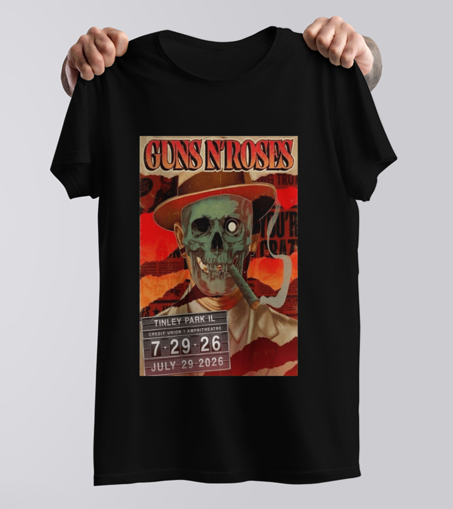 Guns N Roses 07.29.2026 Tinley Park Skull Concert Credit Union Amphitheatre T-Shirt