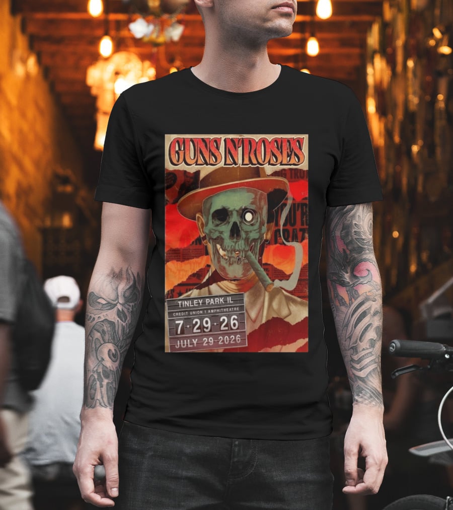 Guns N Roses 07.29.2026 Tinley Park Skull Concert Credit Union Amphitheatre T-Shirt