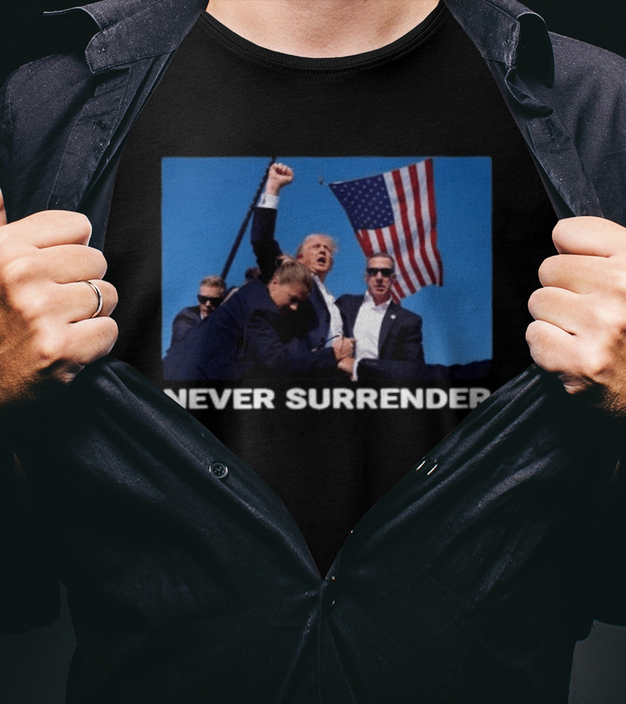 Never Surrender American Flag Political T-Shirt