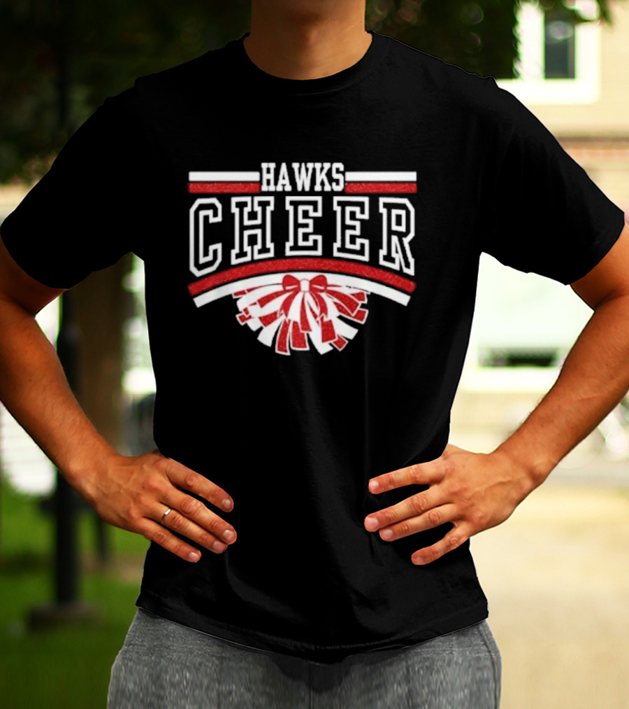 Hutchinson Hawks Cheer Maroon Glitter Bow Pom Pom T-Shirt