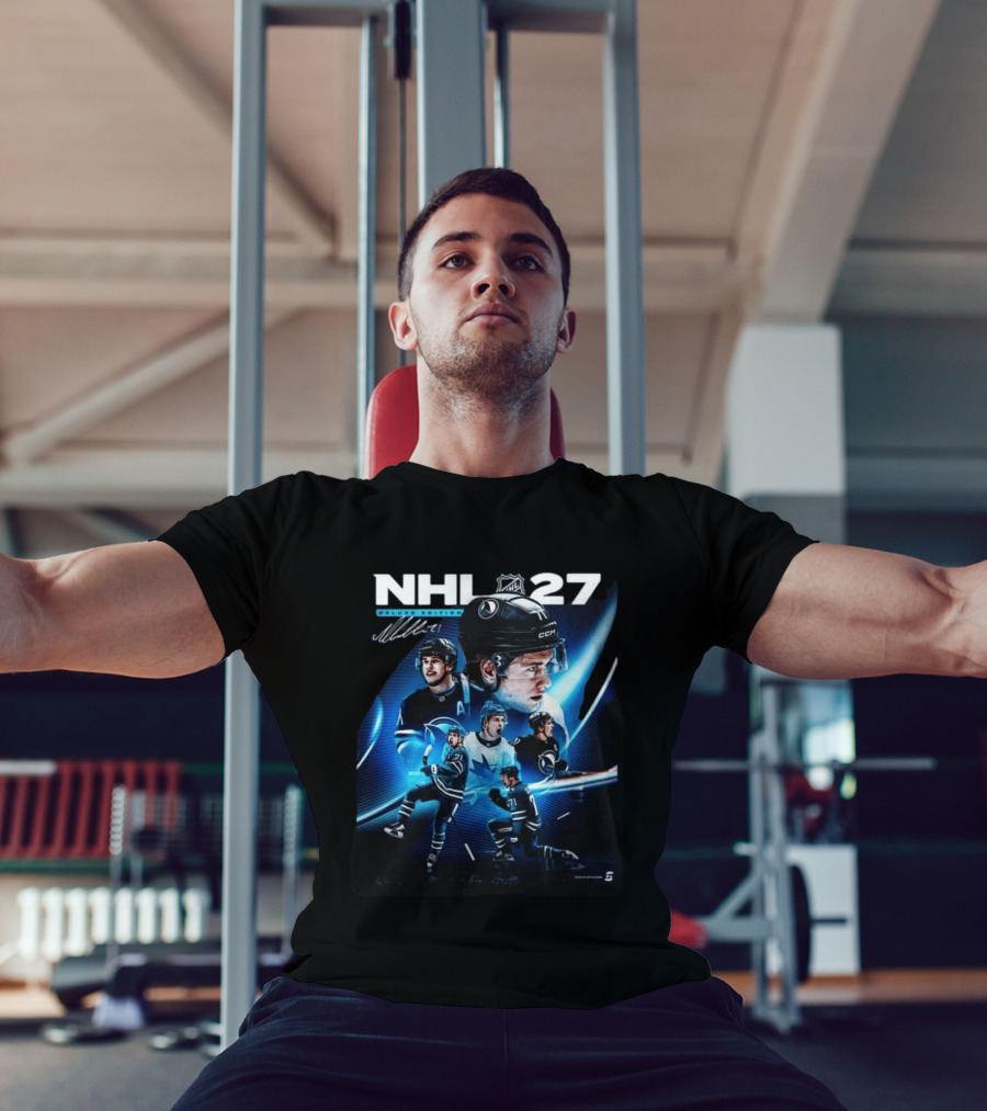 NHL 27 Deluxe Edition Macklin Celebrini Autographed Cover T-Shirt