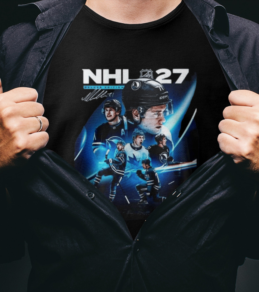 NHL 27 Deluxe Edition Macklin Celebrini Autographed Cover T-Shirt