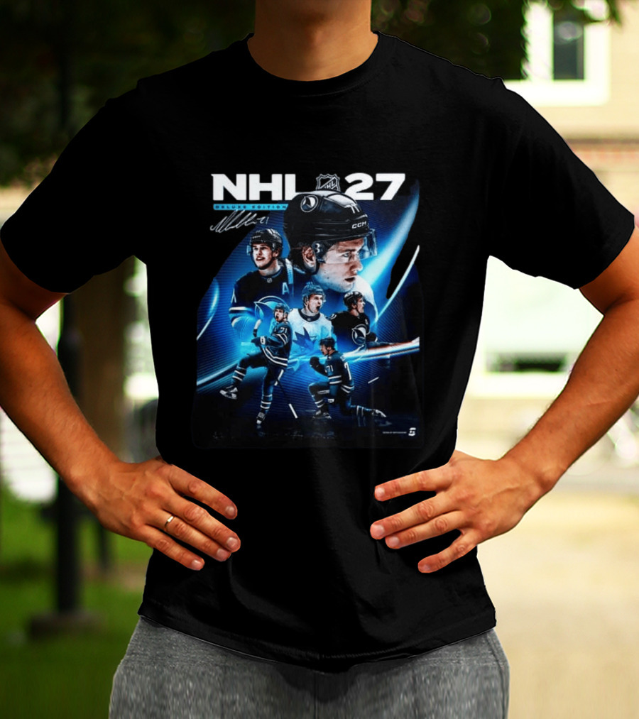 NHL 27 Deluxe Edition Macklin Celebrini Autographed Cover T-Shirt
