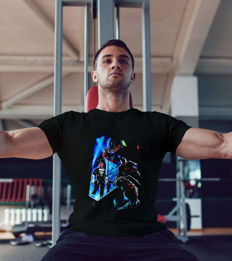 Marvel Comics Vigilante Action The Punisher Spider Man Daredevil Urban Battle Scene T-Shirt