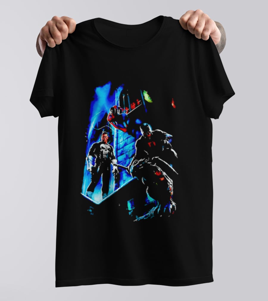 Marvel Comics Vigilante Action The Punisher Spider Man Daredevil Urban Battle Scene T-Shirt