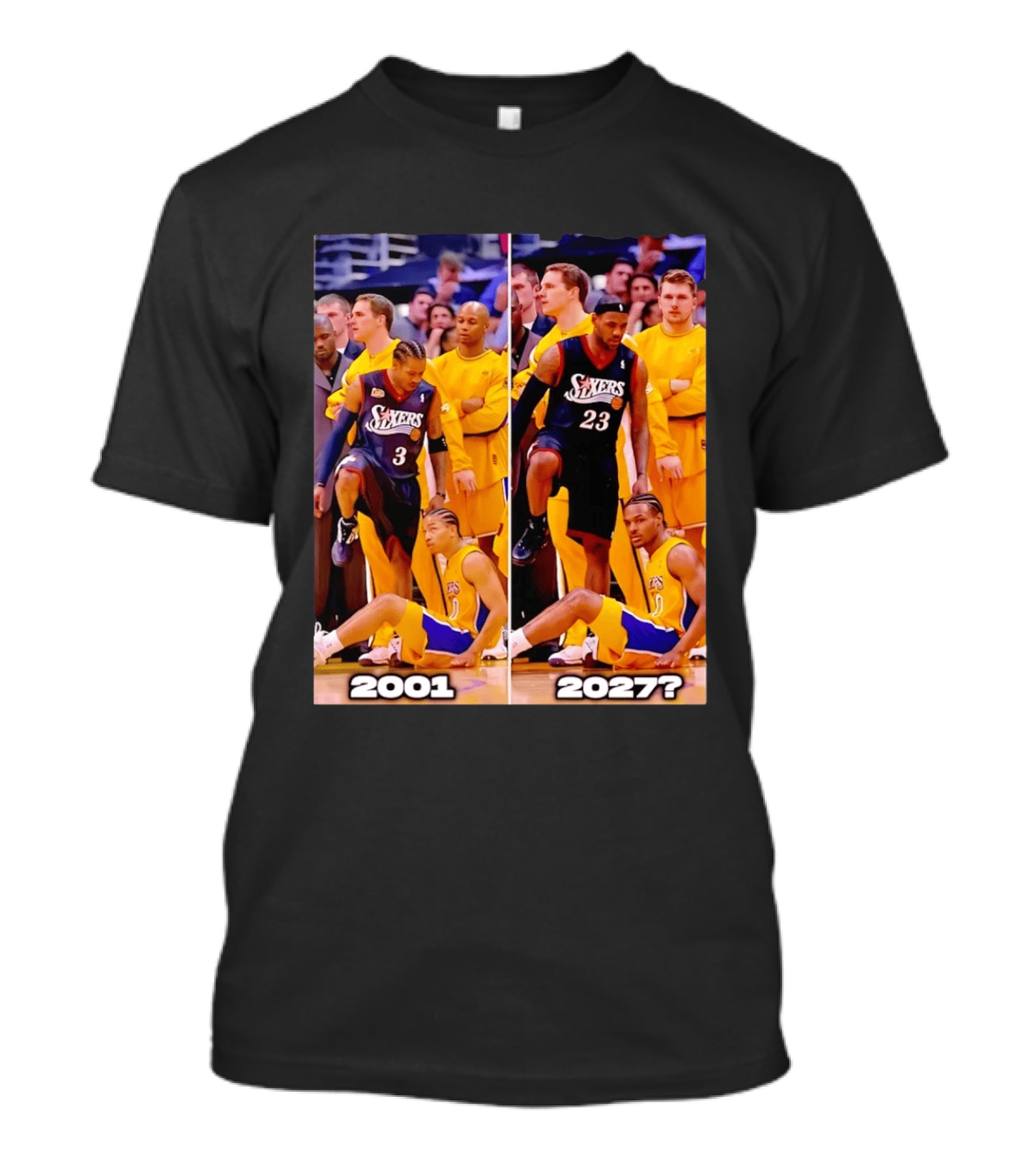 2001 2027 Iverson LeBron Sixers Lakers Step Over Comparison T-Shirt