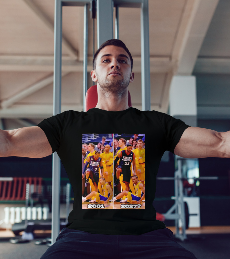 2001 2027 Iverson LeBron Sixers Lakers Step Over Comparison T-Shirt