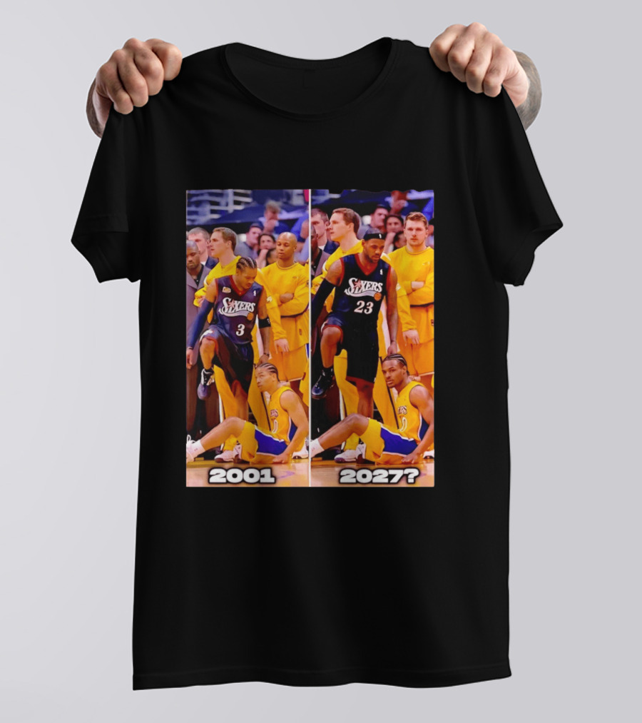2001 2027 Iverson LeBron Sixers Lakers Step Over Comparison T-Shirt