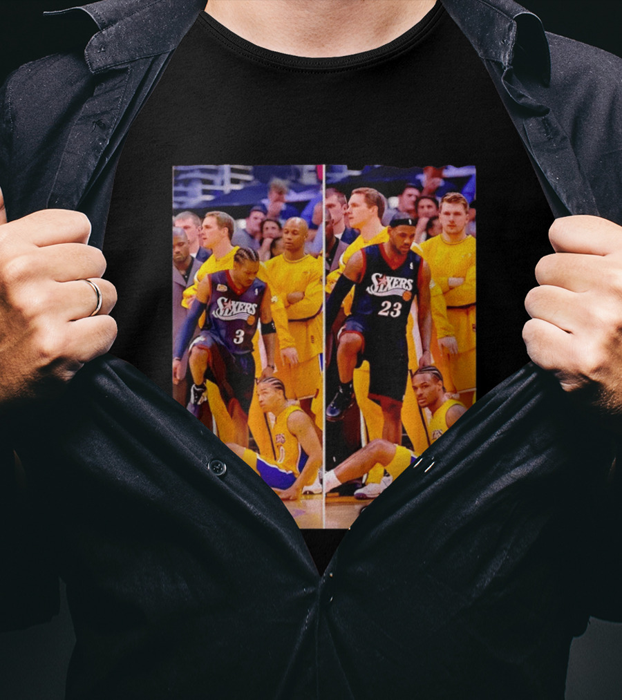 2001 2027 Iverson LeBron Sixers Lakers Step Over Comparison T-Shirt