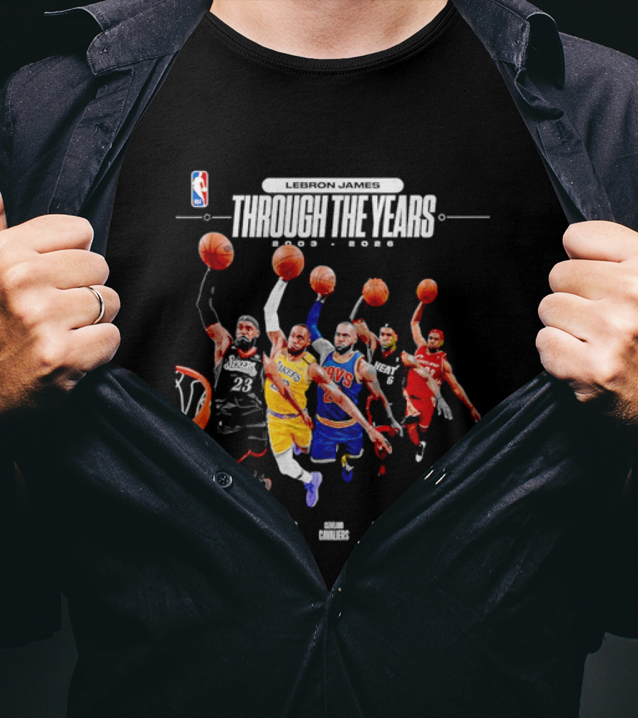 NBA LeBron James Through The Years 2003 2026 Philadelphia 76ers Lakers Cavaliers Heat T-Shirt