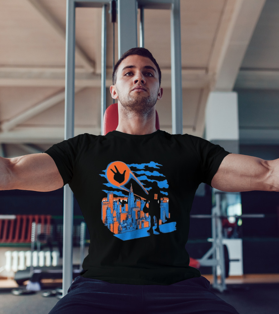 New York Knicks Jalen Brunson NYC Skyline Hero Hand T-Shirt