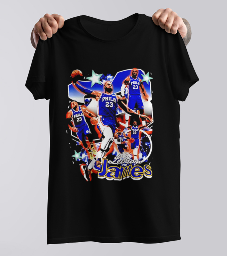 LeBron James Phila 23 Basketball Collage Stars T-Shirt