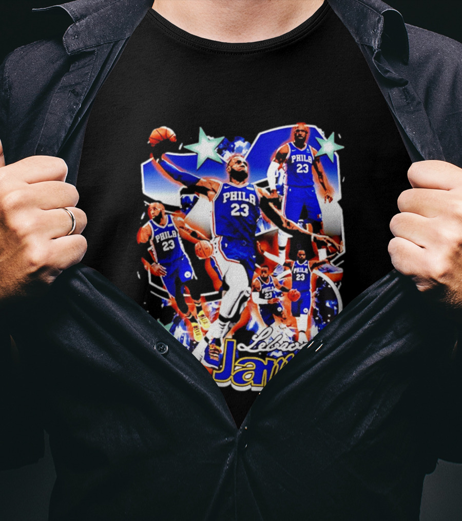 LeBron James Phila 23 Basketball Collage Stars T-Shirt