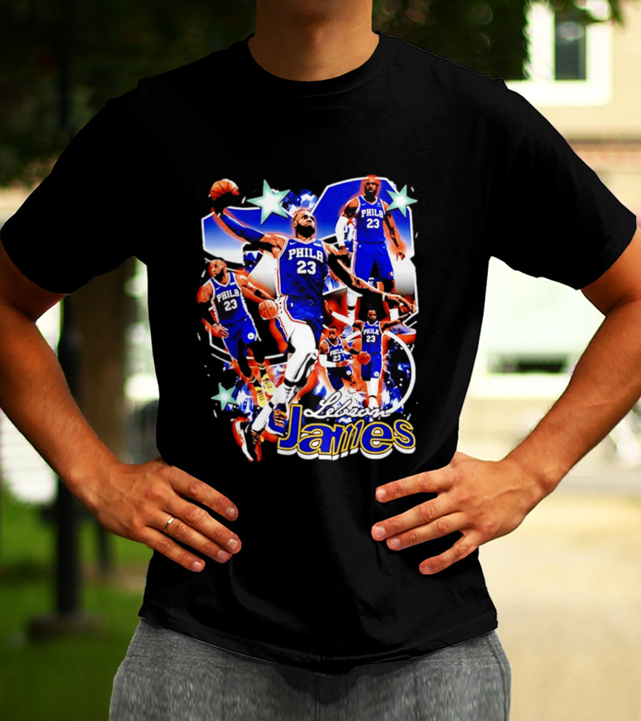 LeBron James Phila 23 Basketball Collage Stars T-Shirt