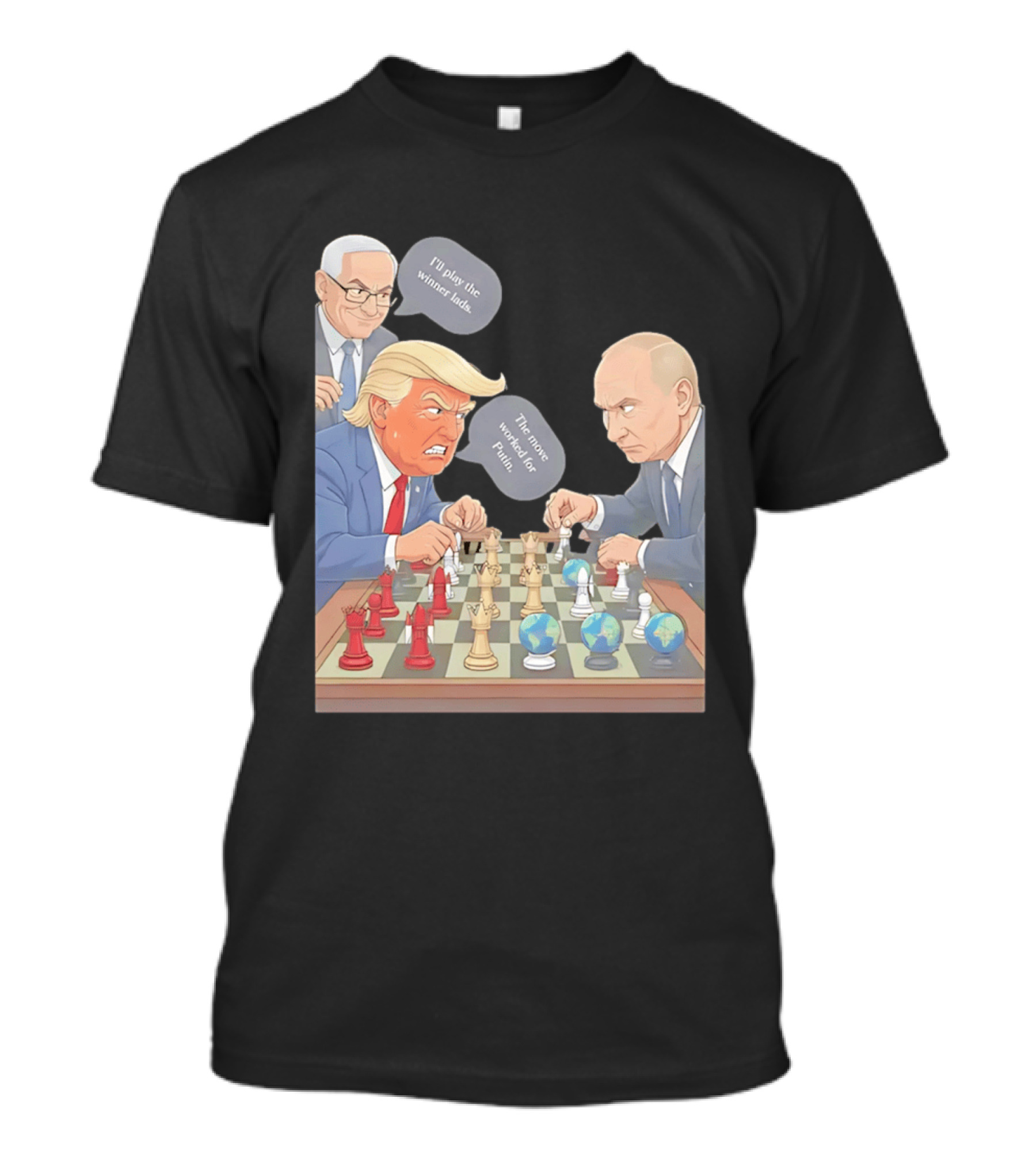 Political Chess Game Trump Putin World Leaders Cartoon T-Shirt