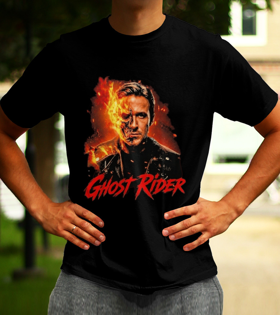 Ryan Gosling Ghost Rider Fiery Half Face Marvel T-Shirt
