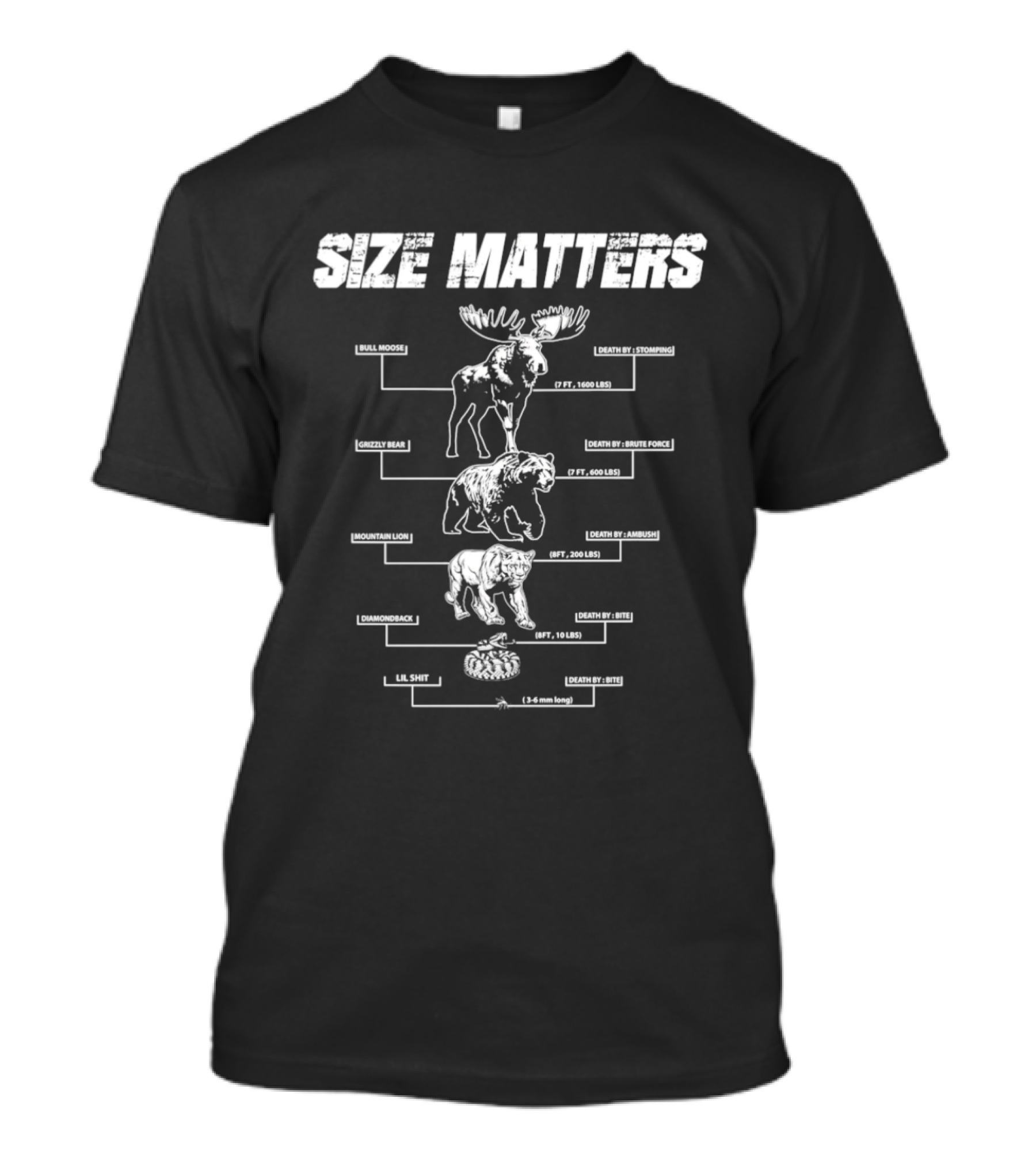 Size Matters Bull Moose Grizzly Bear Mountain Lion Diamondback Snake And Lil Shit T-Shirt
