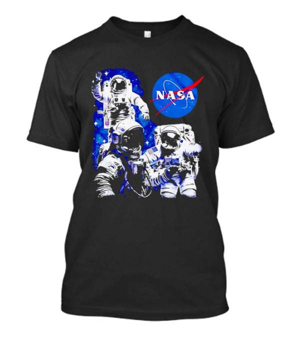 NASA Space Exploration Three Astronauts Floating In Deep Space T-Shirt