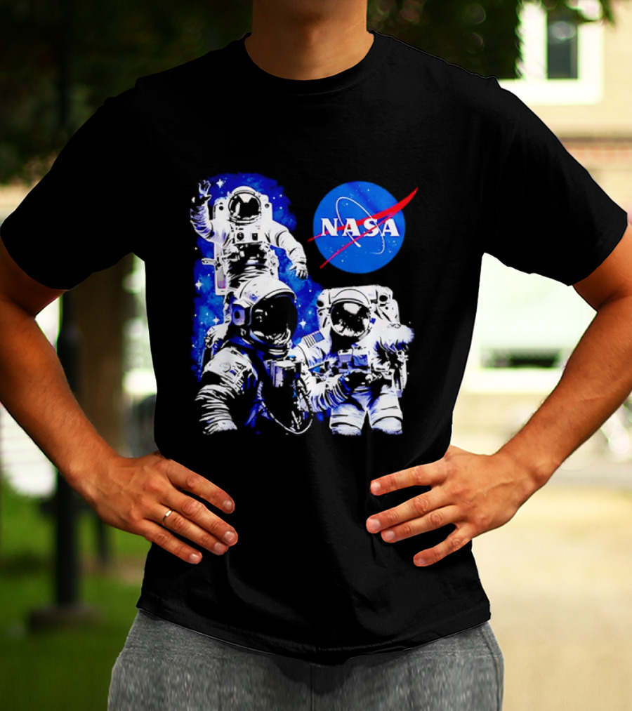NASA Space Exploration Three Astronauts Floating In Deep Space T-Shirt