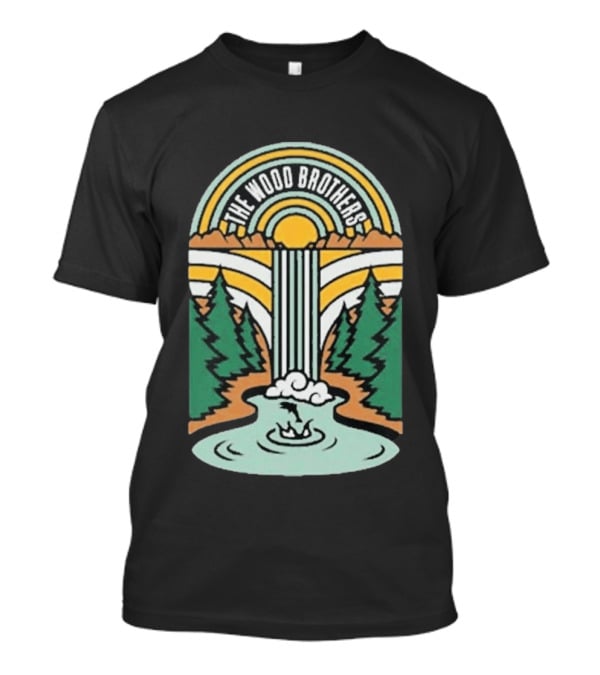 The Wood Brothers Waterfall Nature Scene With Sunburst And River Rapids T-Shirt