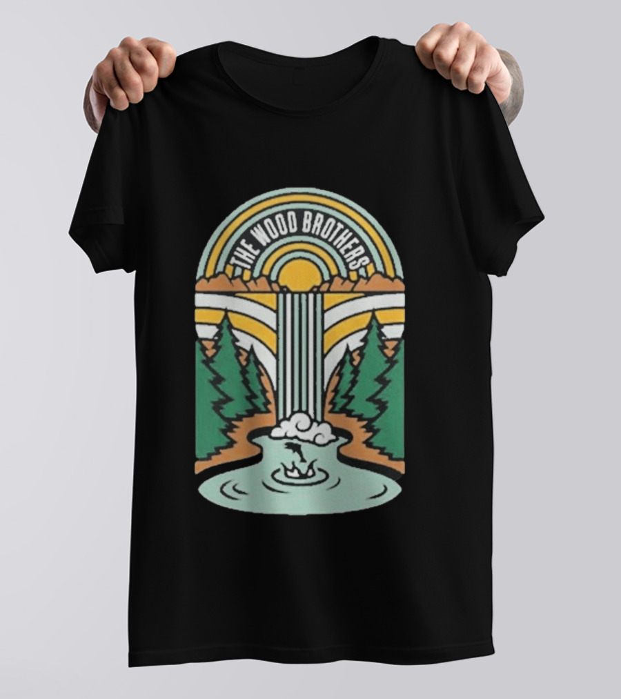 The Wood Brothers Waterfall Nature Scene With Sunburst And River Rapids T-Shirt